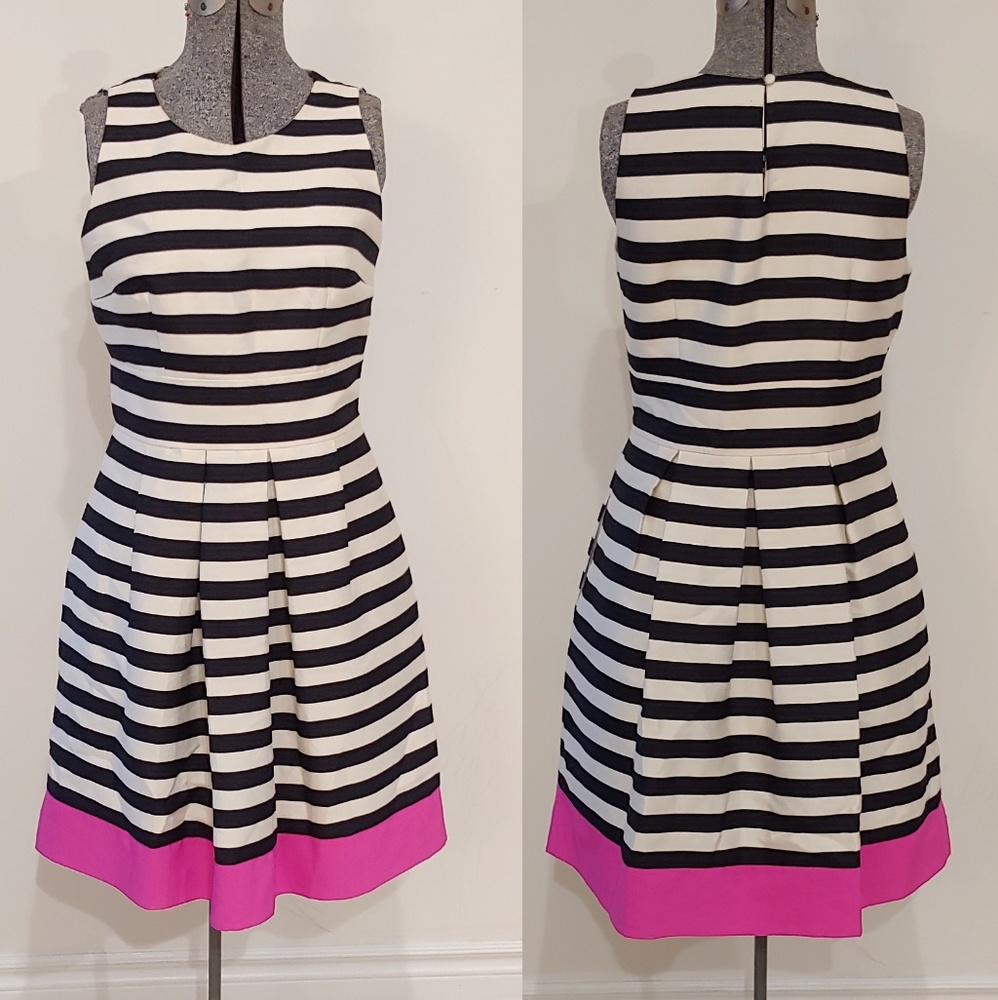 RED saks fifth Avenue black cream striped dress 6